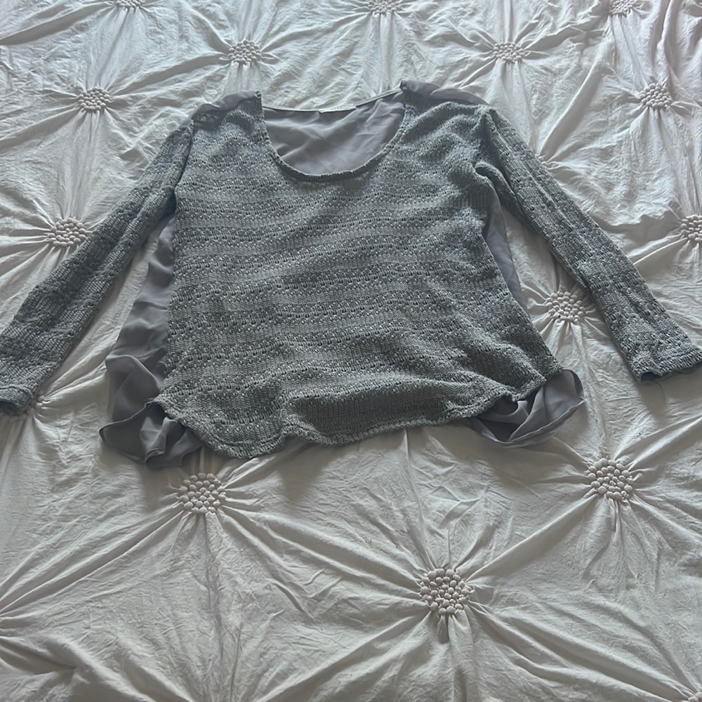 Lush sheer gray long sleeved top small